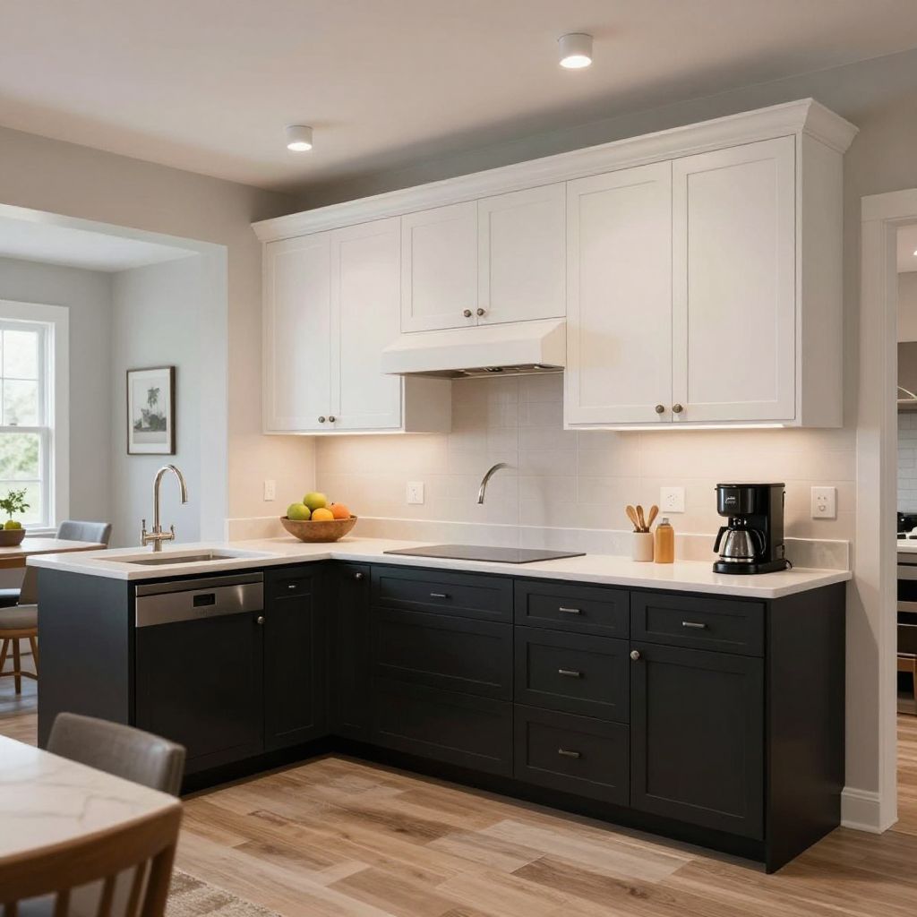 Black lower cabinets with white uppers