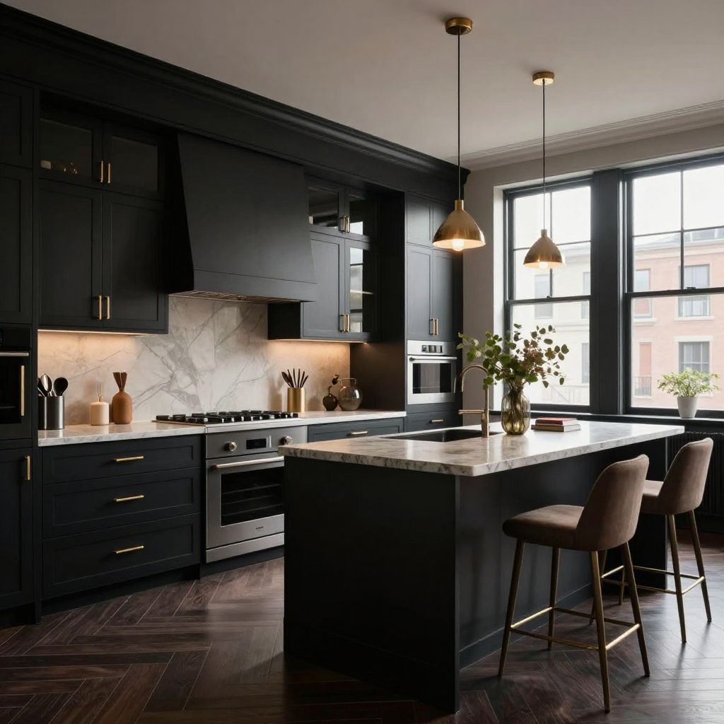 Black and brass with a hotel style feel
