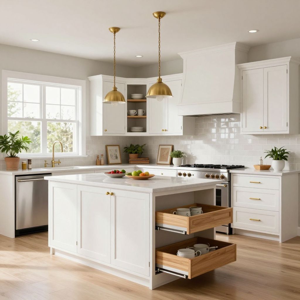Blind corner kitchen cabinet ideas soft white corner cabinet with brass details