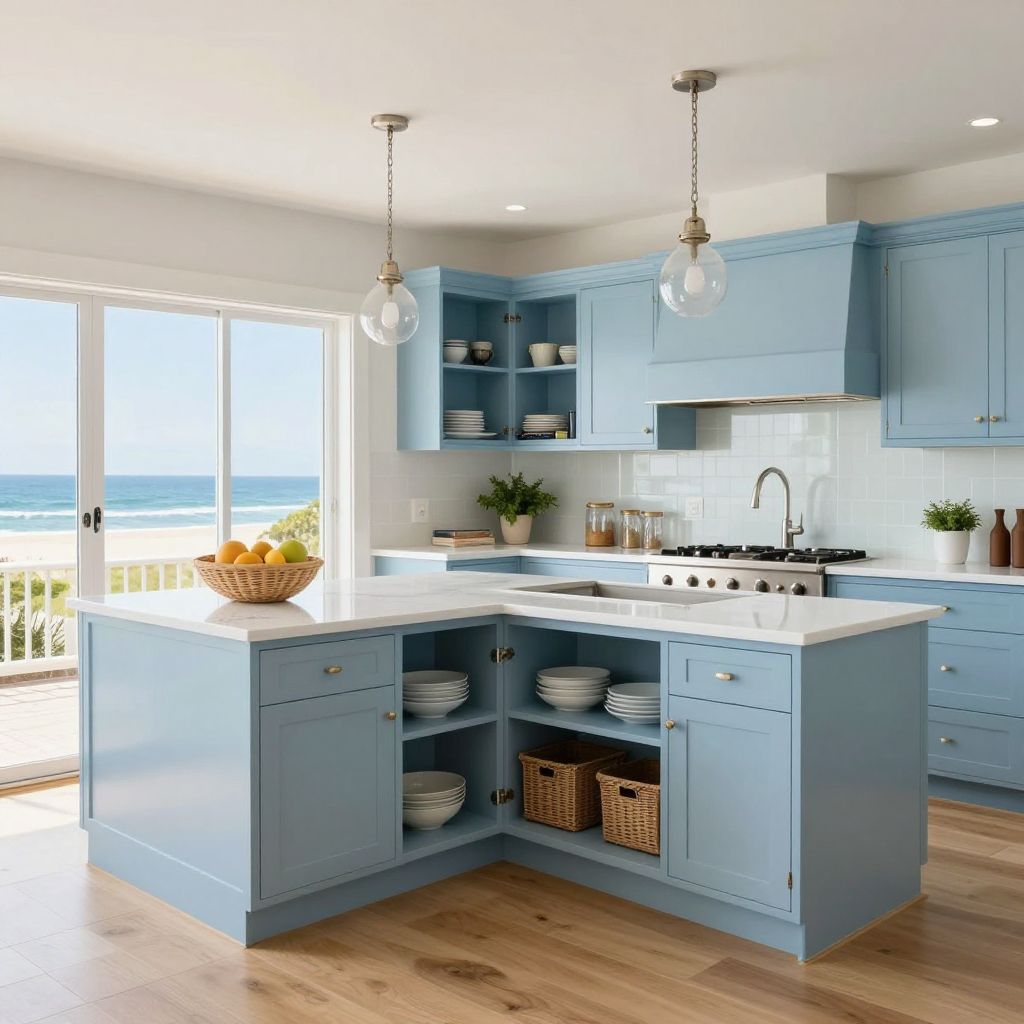 Blind corner kitchen cabinet ideas coastal corner with light blue cabinets
