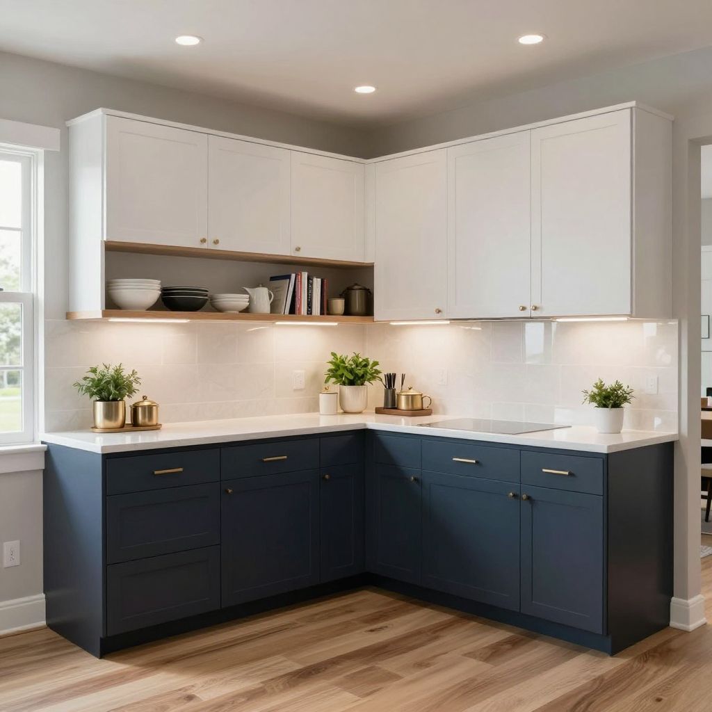 Blind corner kitchen cabinet ideas sleek two level corner shelving