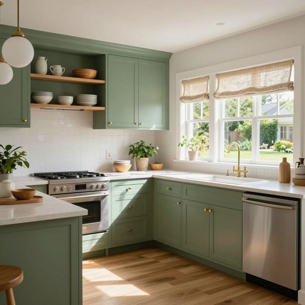Green Kitchen with Natural Accents