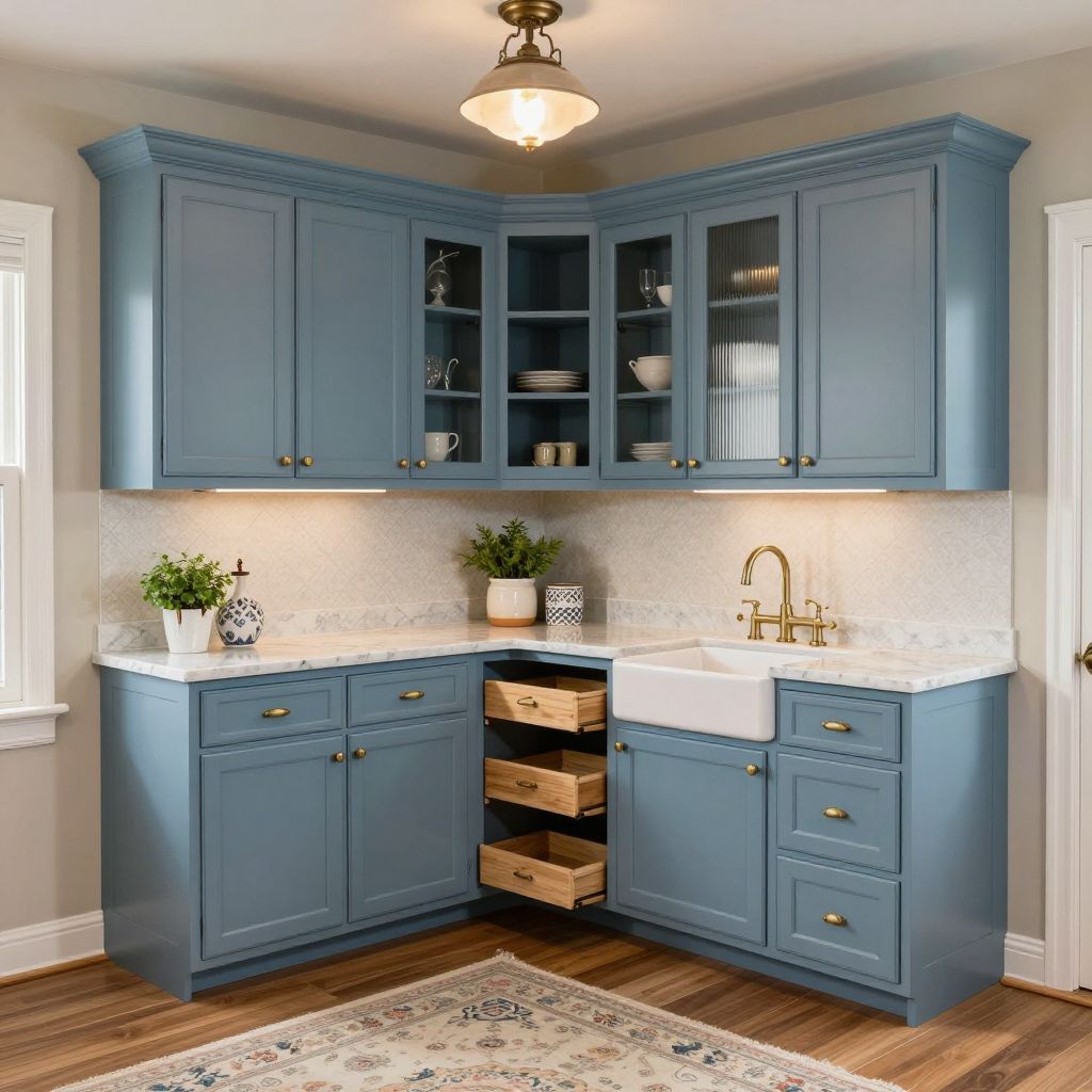 Dusty Blue Cabinets With Vintage Style Details