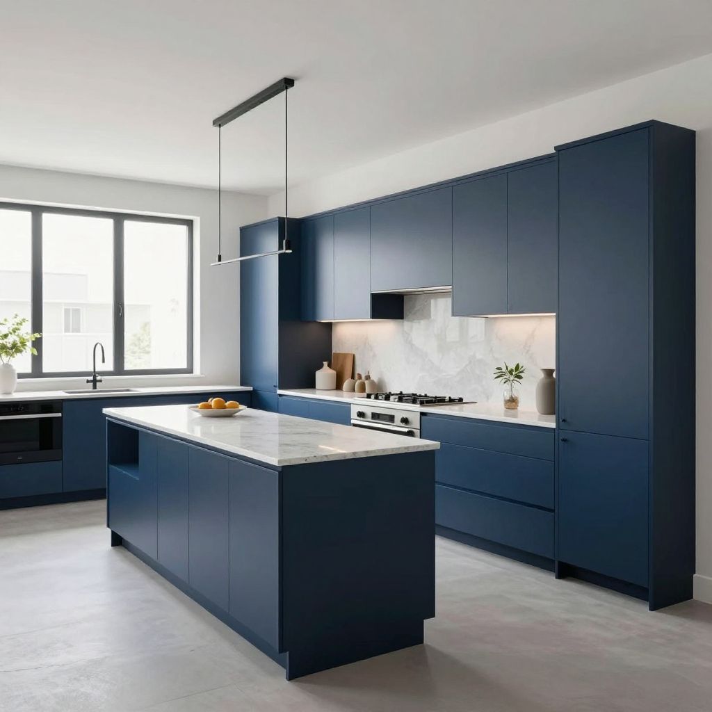 Midnight Blue Cabinets With Minimalist Lines