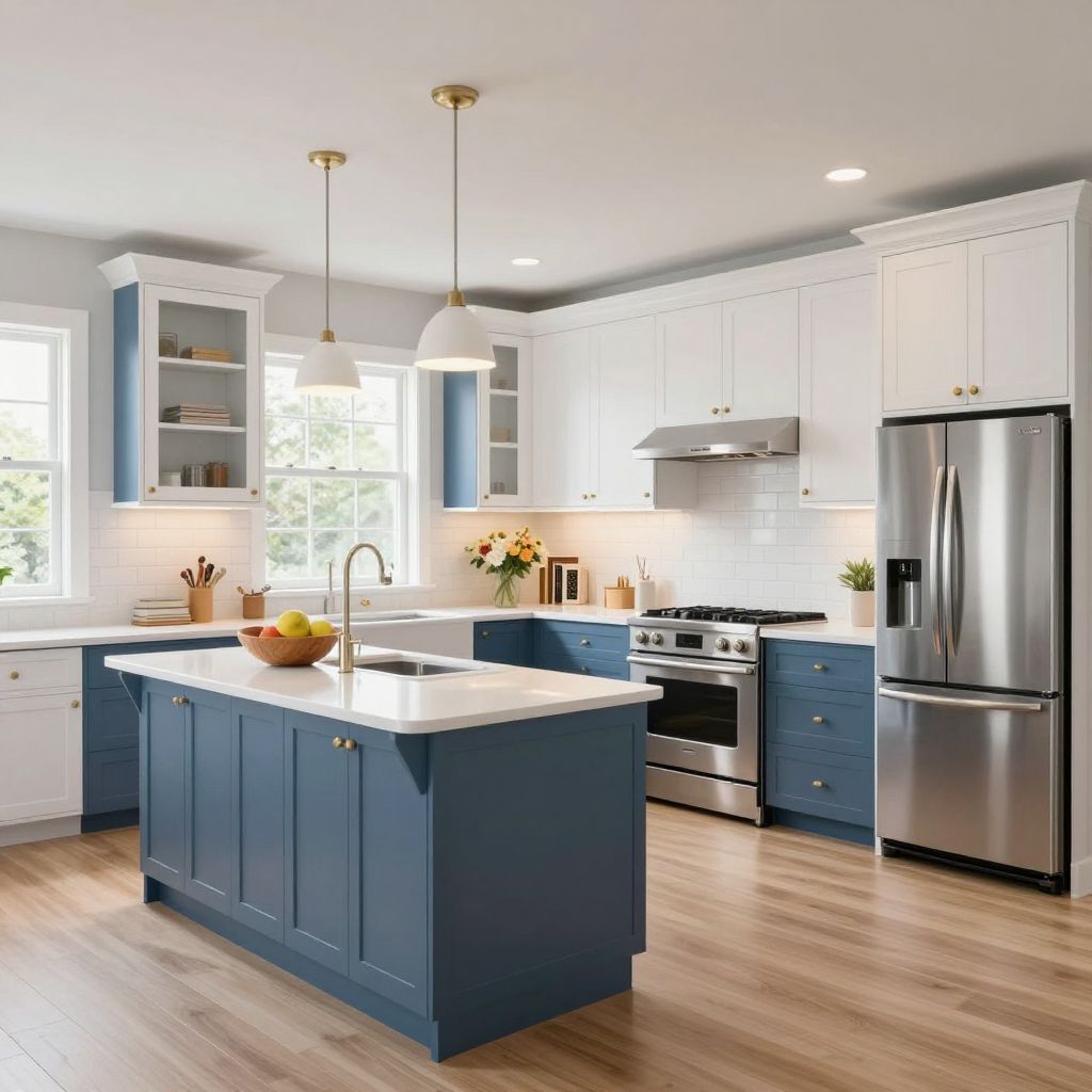 Two Tone Blue and White Cabinets
