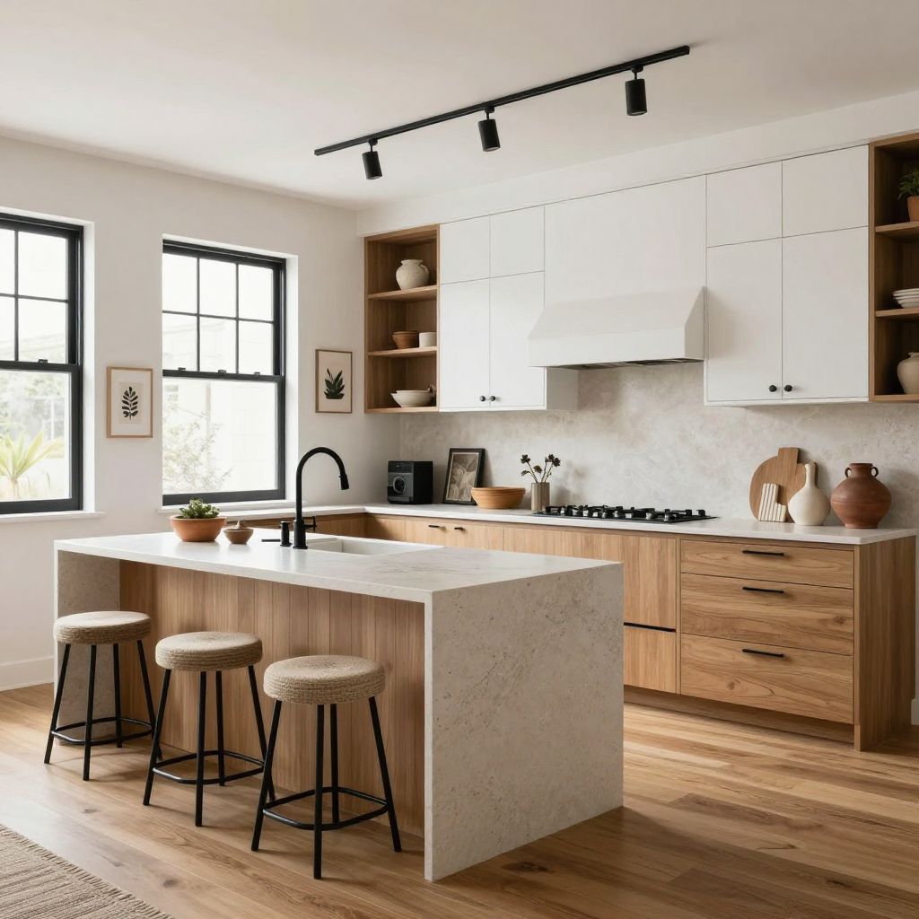 High contrast boho with black accents kitchen