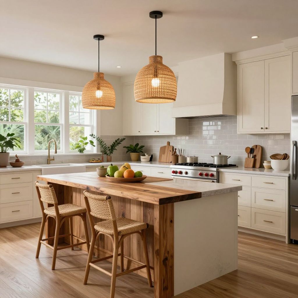 Boho kitchen with a statement island