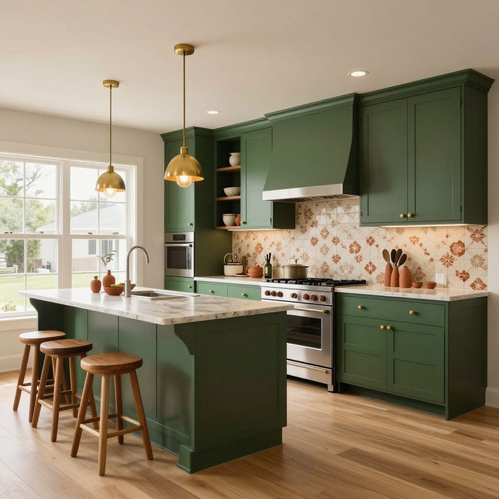 Moody boho with deep color kitchen