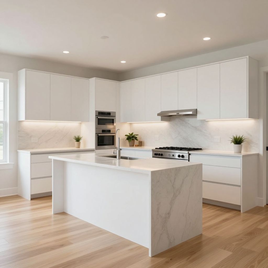 Porcelain slab look countertop idea