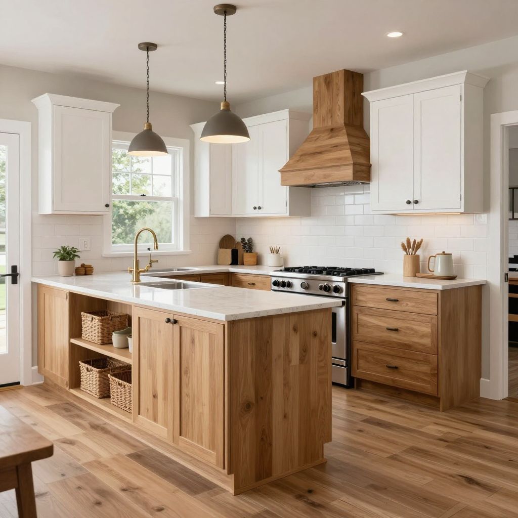 Warm wood and crisp white balance cabin kitchen idea