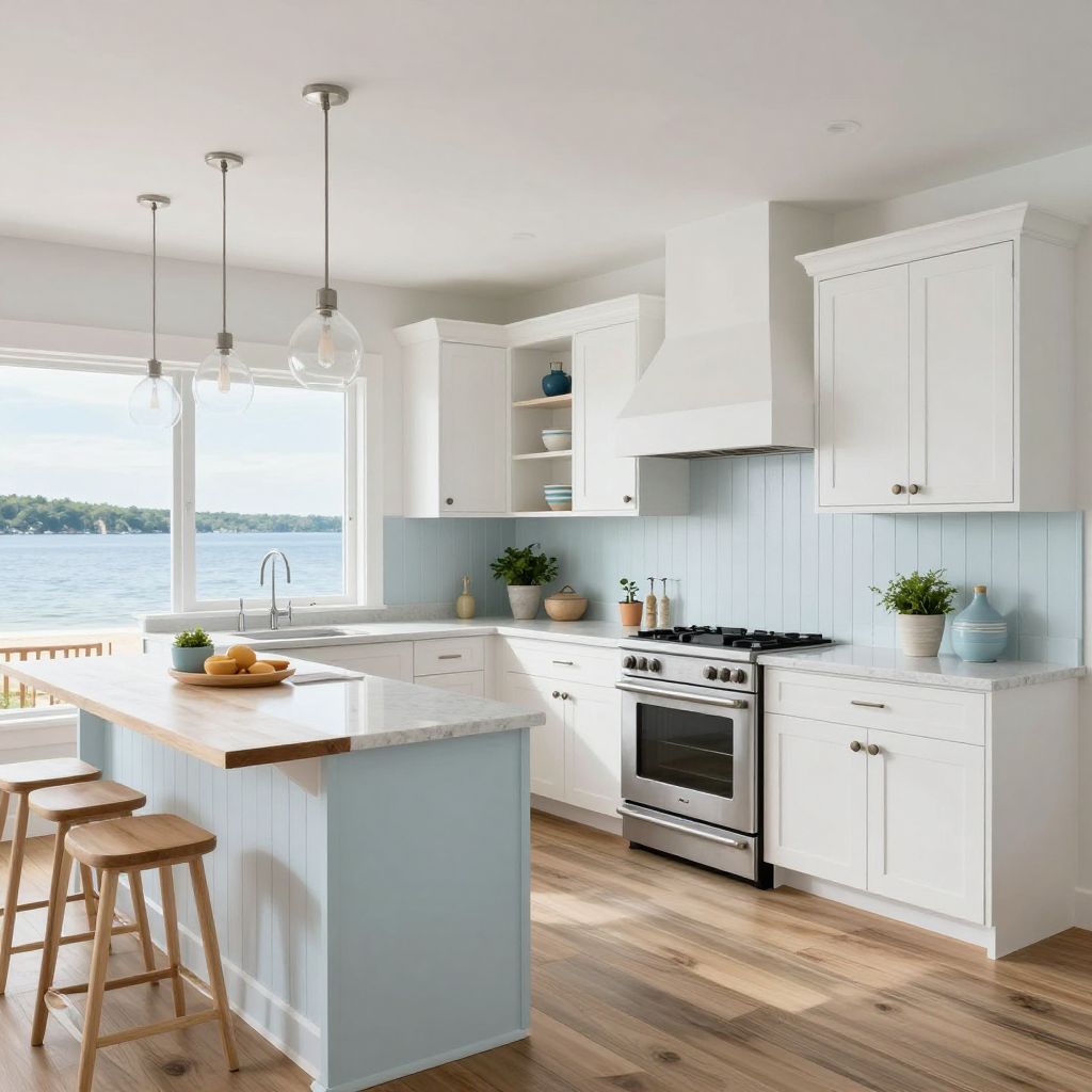 Soft coastal cabin kitchen idea