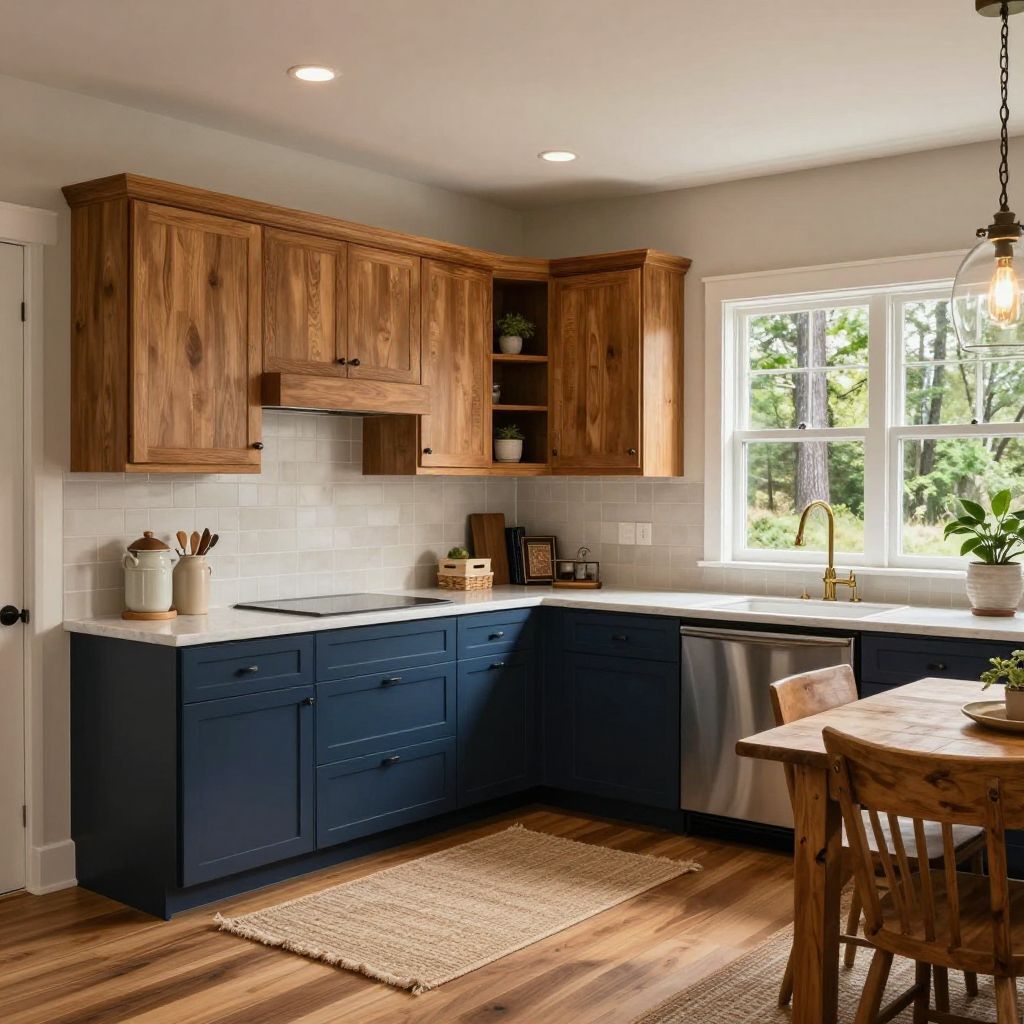 Cozy two tone cabin kitchen idea