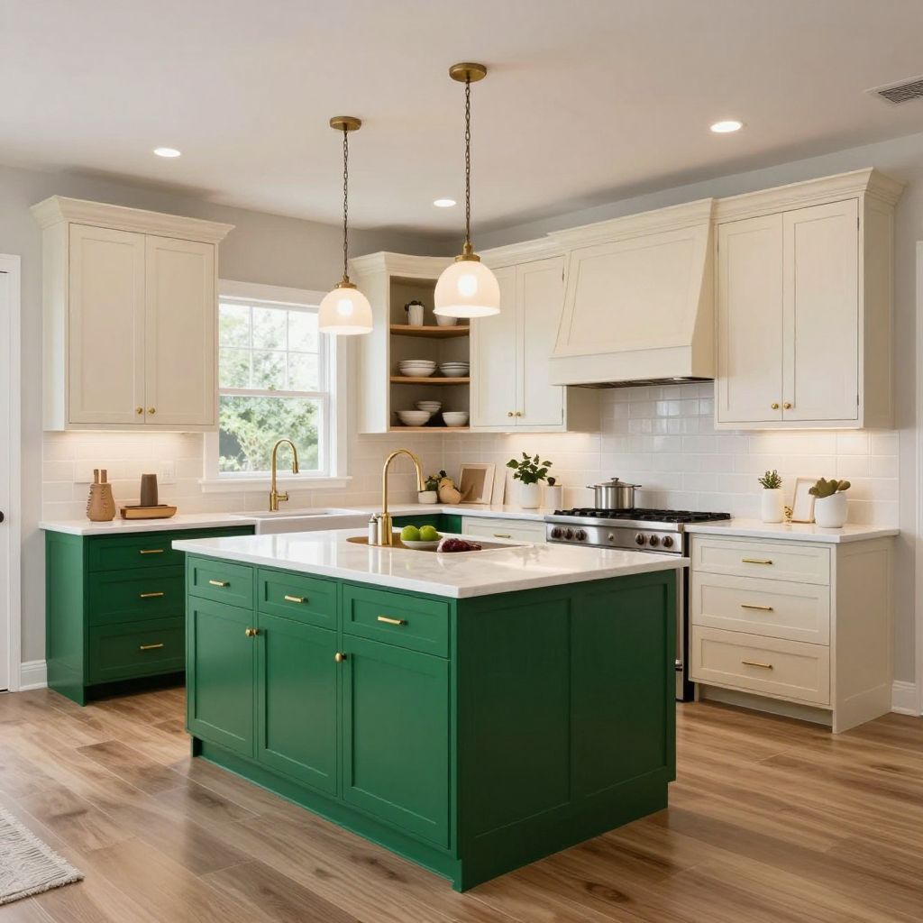 Two Tone Cabinets With Emerald Base Cabinets