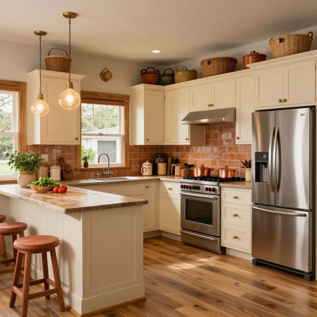 Orange Accents With Cream Cabinetry