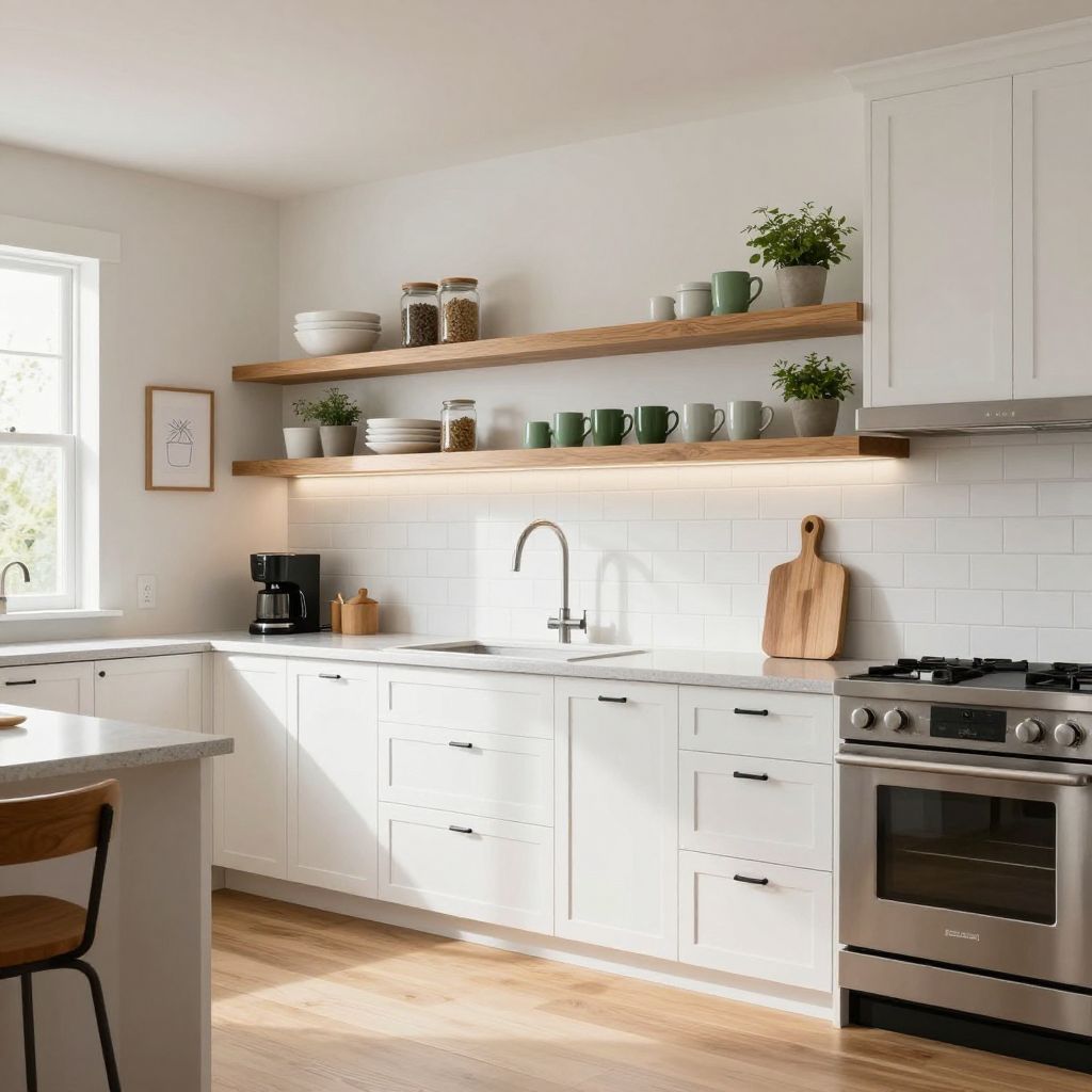 Floating shelves with everyday style for empty wall in kitchen ideas