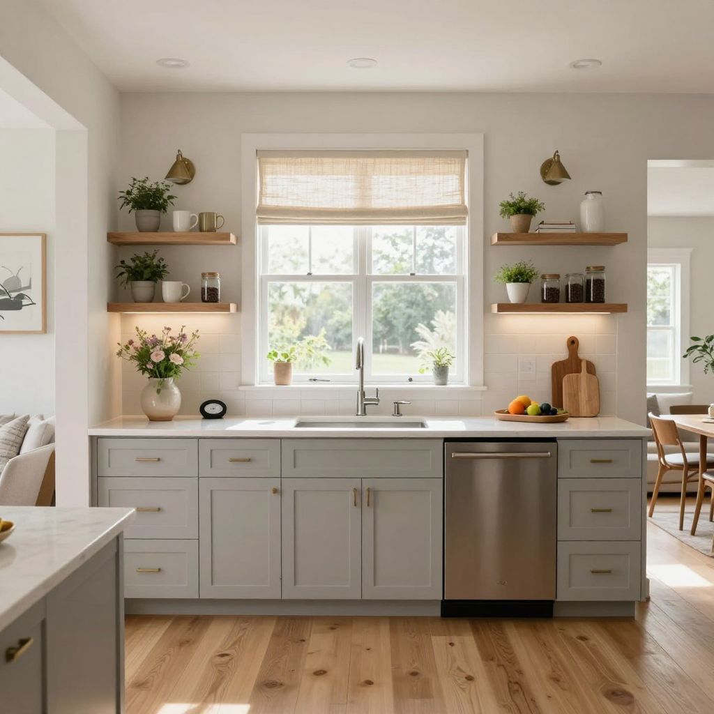 Window wall with layered treatments for empty wall in kitchen ideas