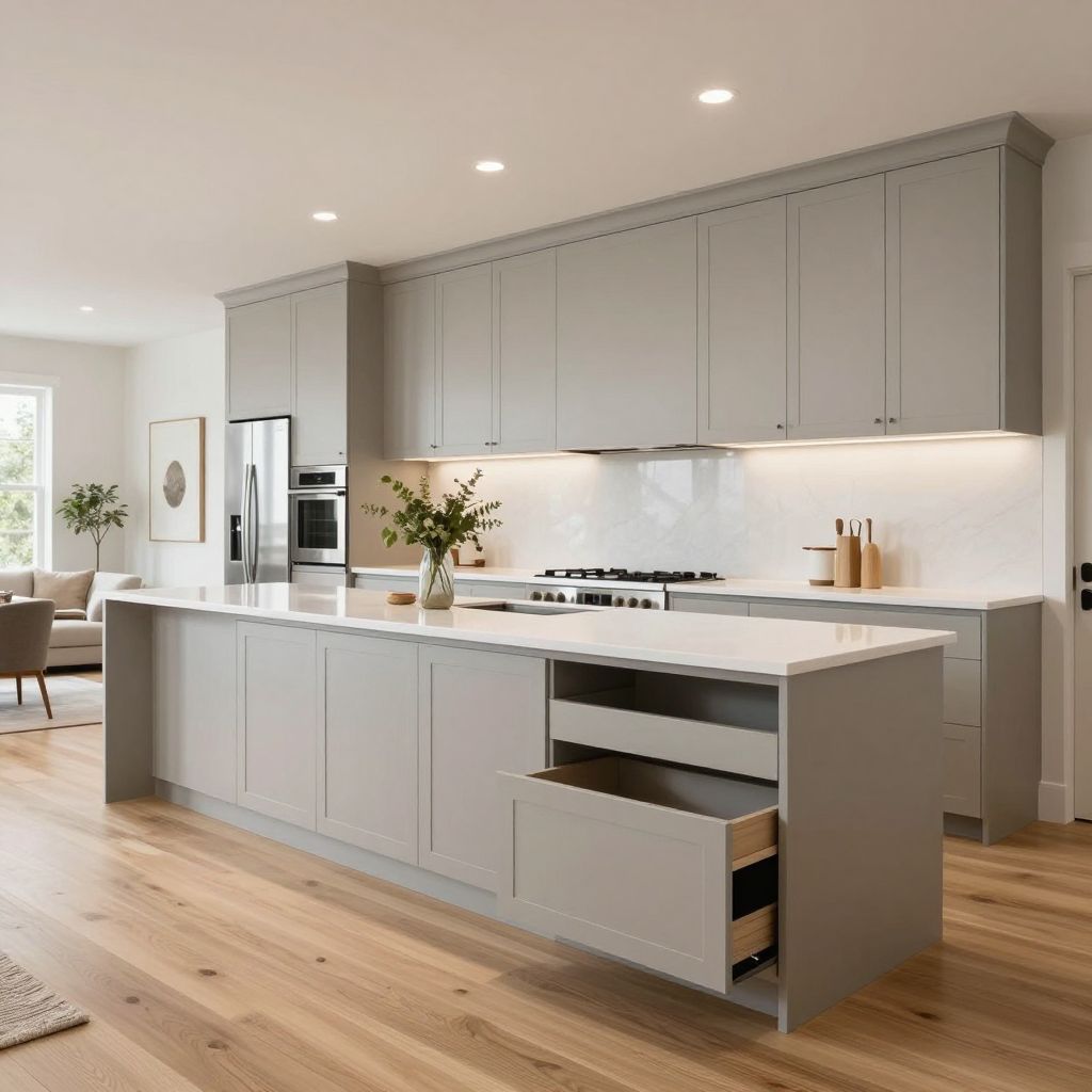 Hidden storage wall with closed cabinetry for empty wall in kitchen ideas