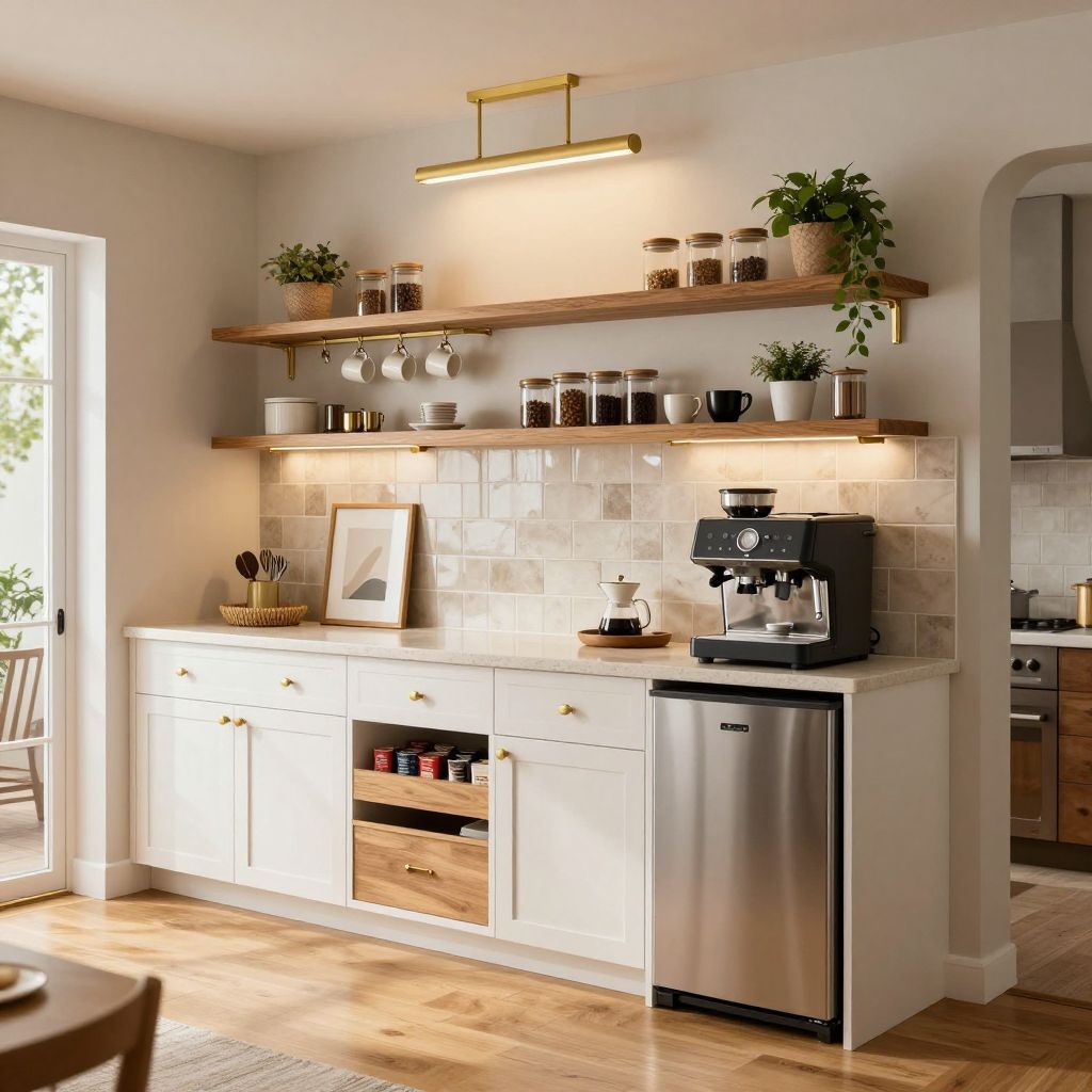 A coffee bar with personality for empty wall in kitchen ideas