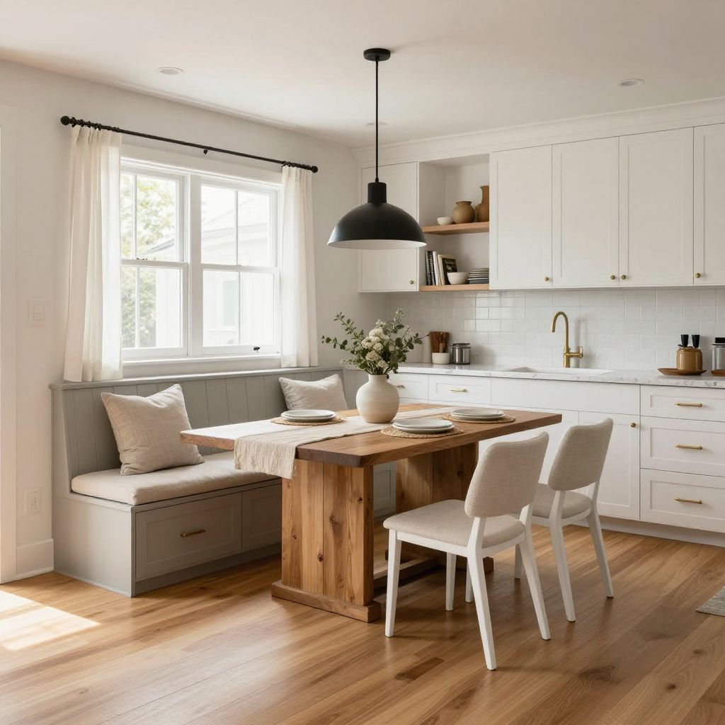 Built in banquette seating for empty wall in kitchen ideas