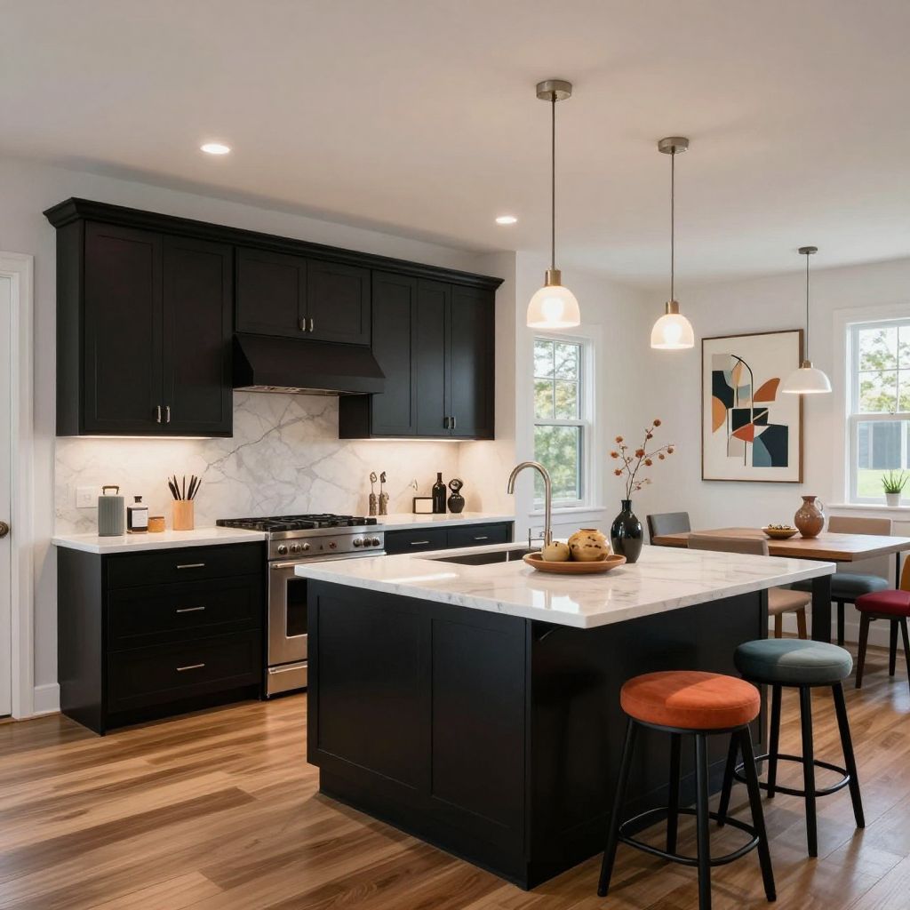 Black cabinets with black countertops