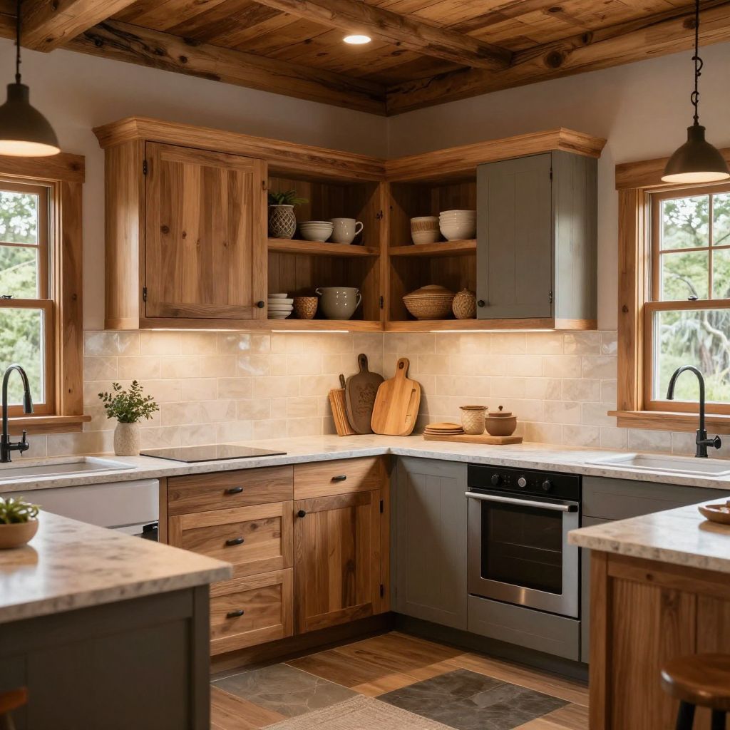 Stone and timber lodge style kitchen idea