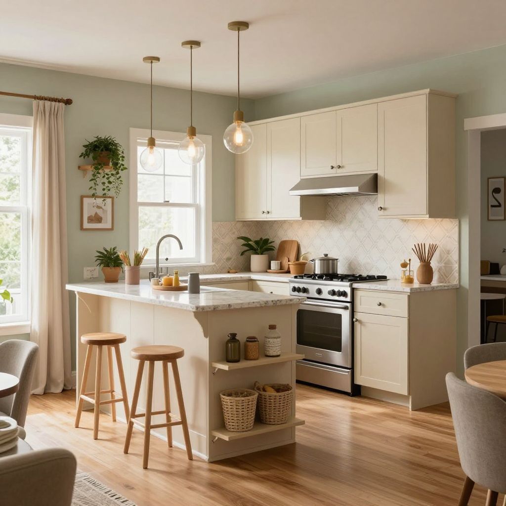 Patterned tile with simple cabinets boho kitchen