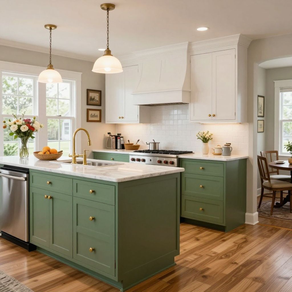 Cream painted kitchen cabinets with a classic cottage feel