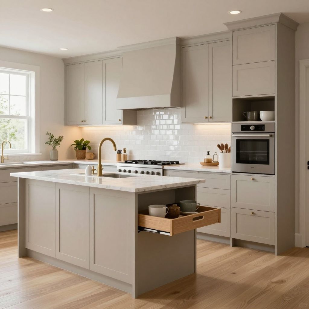 Handmade white zellige kitchen backsplash idea