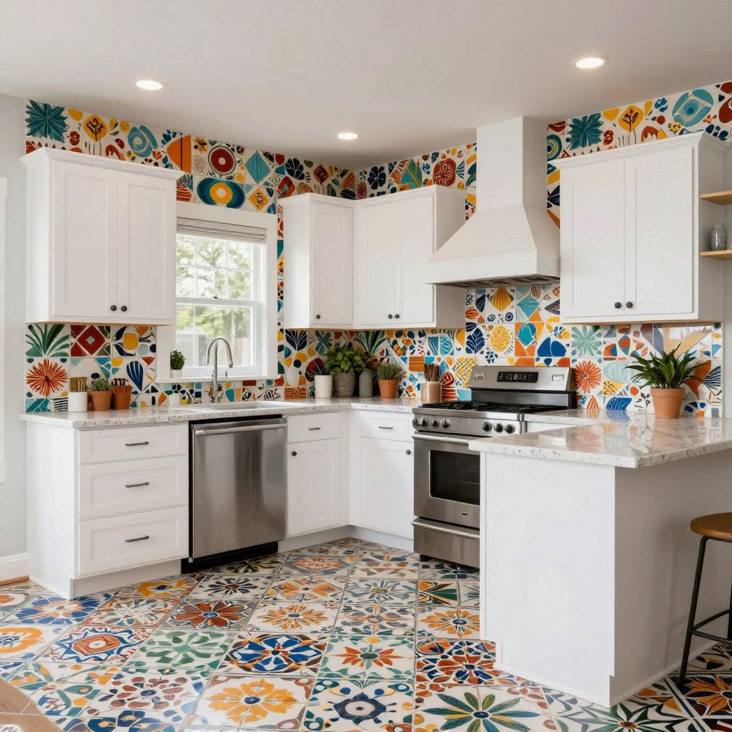 Patterned cement tile kitchen backsplash idea