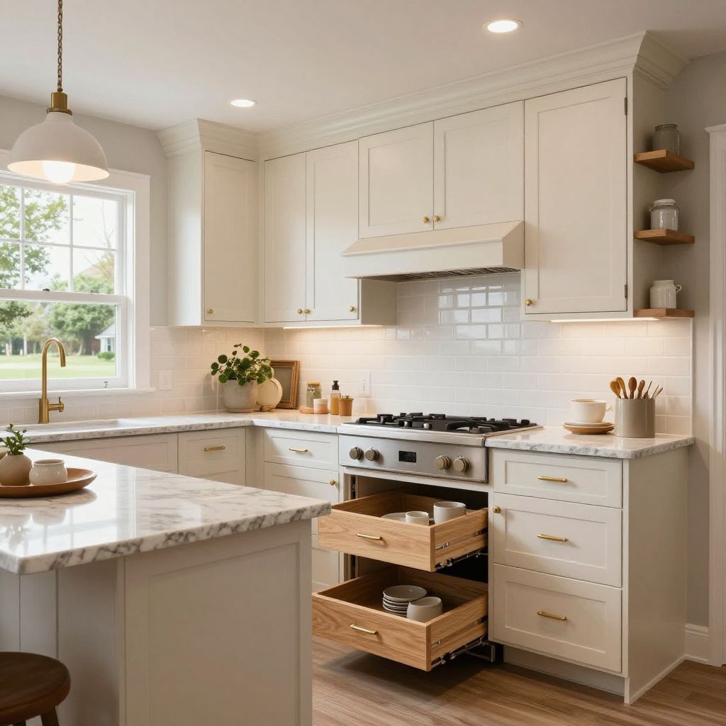 White bevel tile kitchen backsplash idea