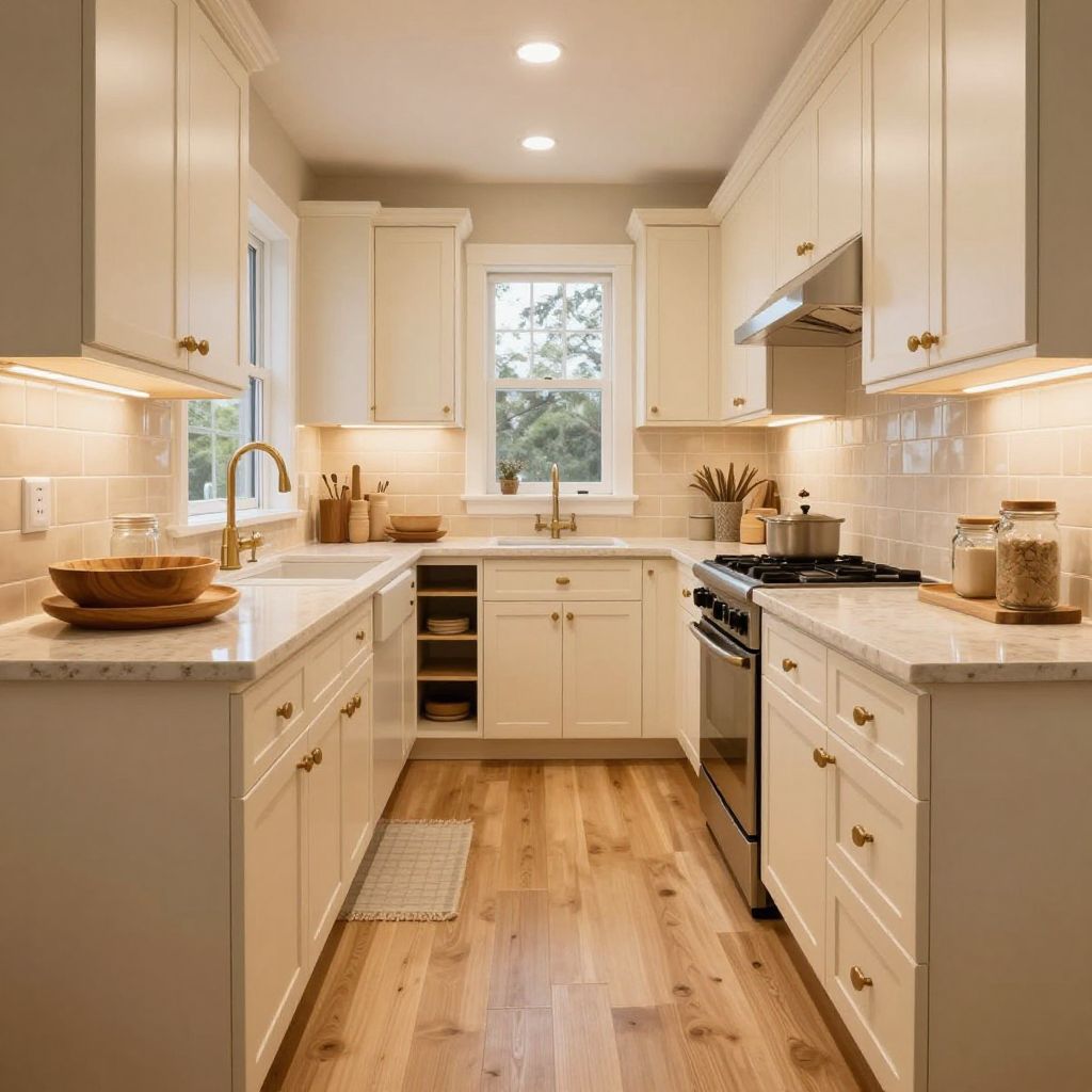 Soft beige tile kitchen backsplash idea