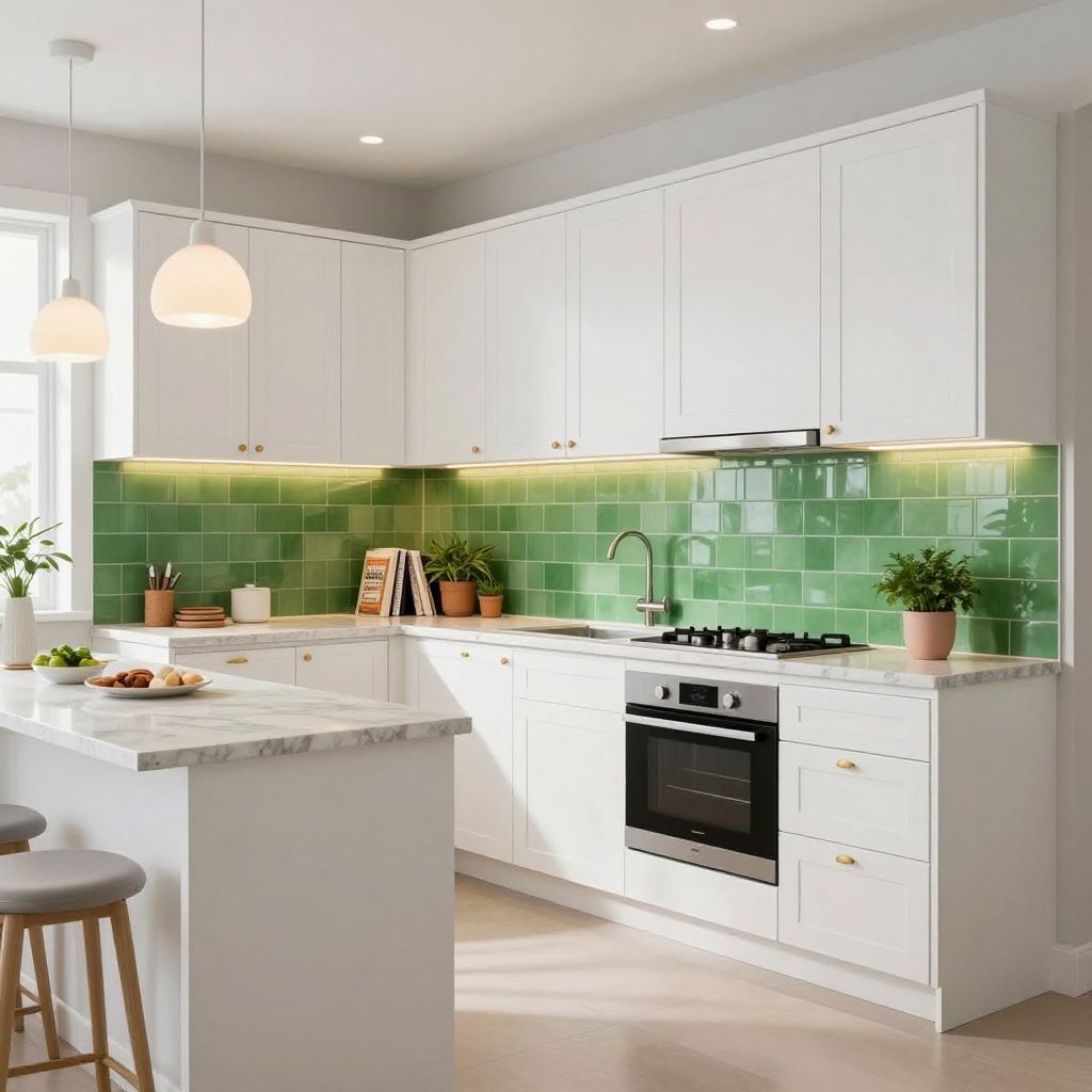 Glossy green tile kitchen backsplash idea