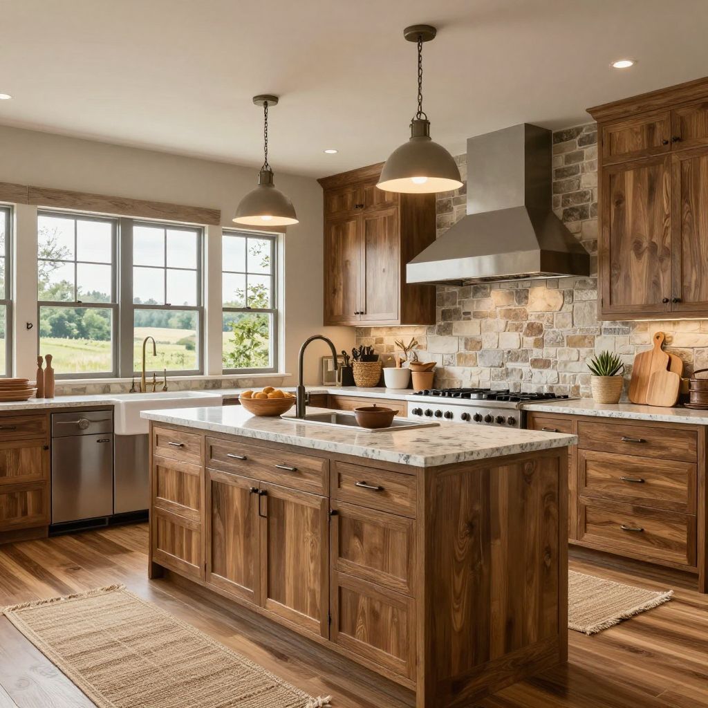 Textured stone tile kitchen backsplash idea