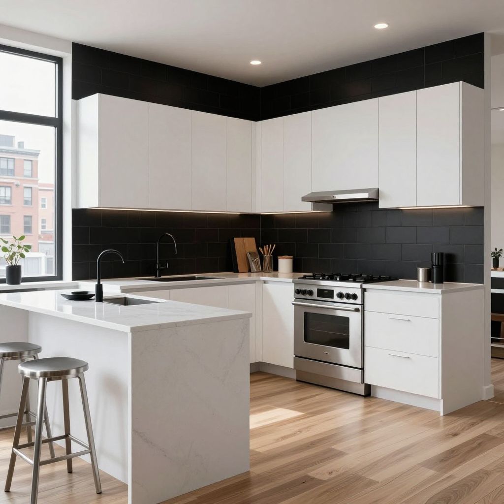 Matte black tile kitchen backsplash idea