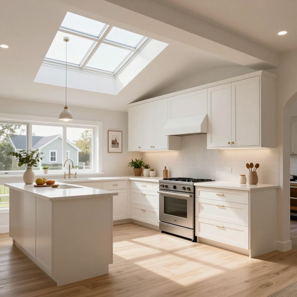 Sloped ceiling with skylights kitchen idea