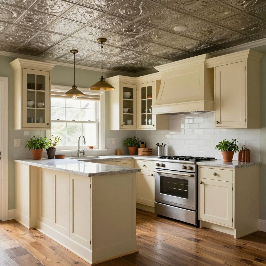 Tin tile kitchen ceiling idea