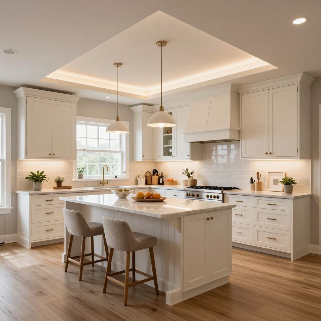 Tray ceiling with soft lighting kitchen idea