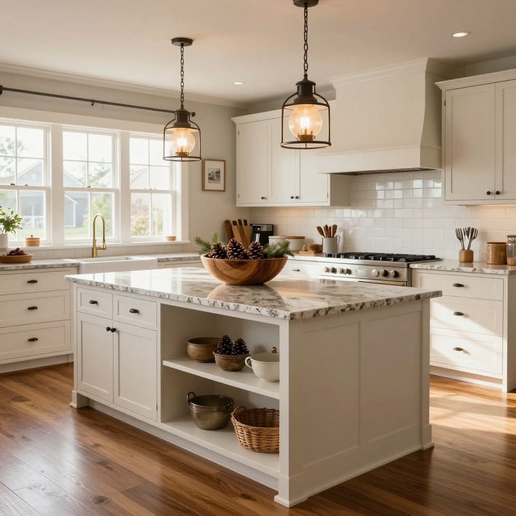 Kitchen island centerpiece idea with a rustic wooden dough bowl