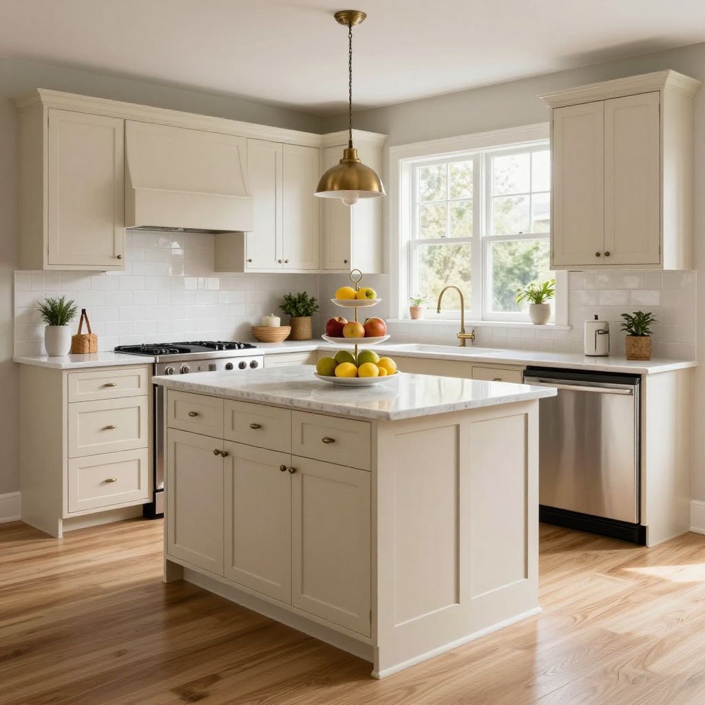 Kitchen island centerpiece idea with a small tiered fruit stand