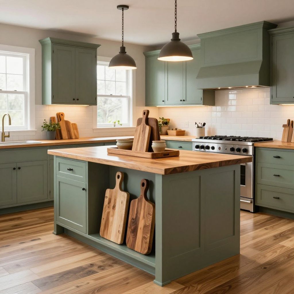 Kitchen island centerpiece idea with wooden cutting boards