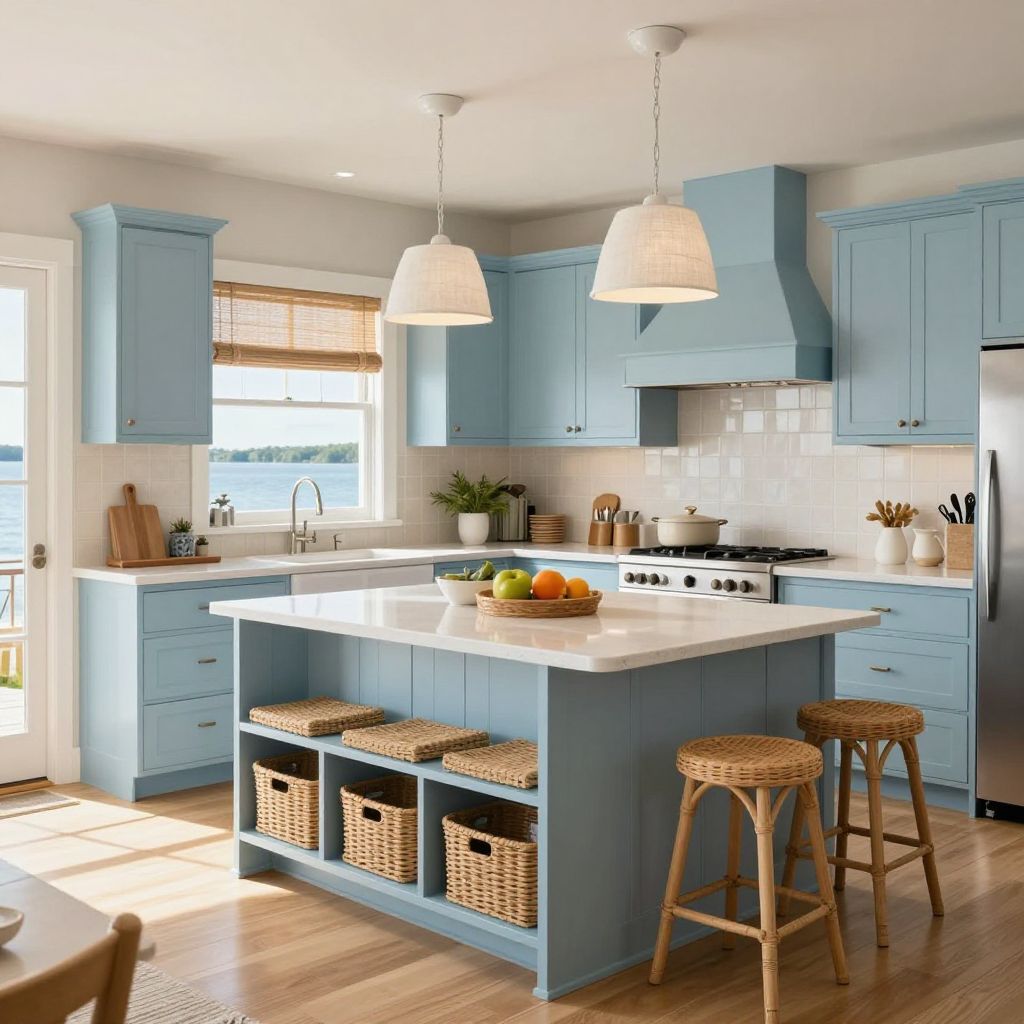 White ceramic pendants for a coastal kitchen