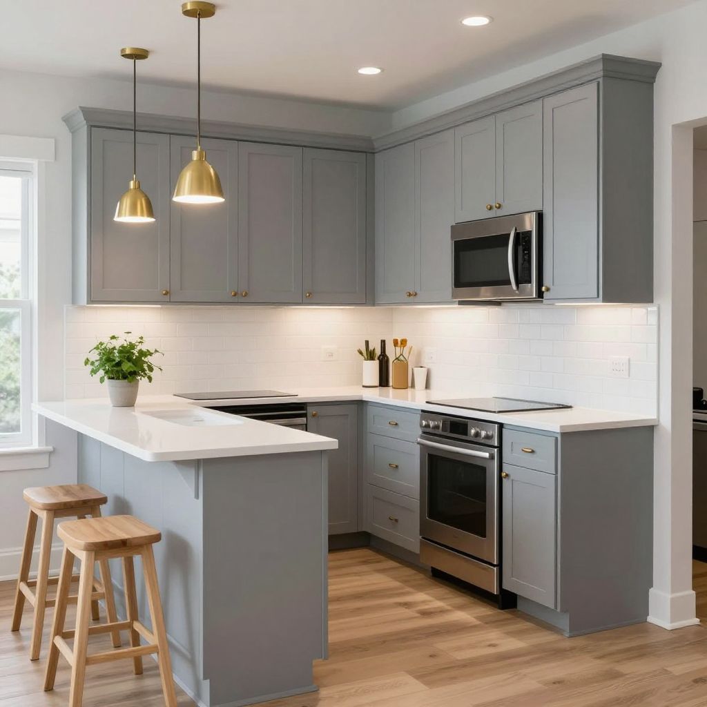 Small paired pendants for compact kitchen islands