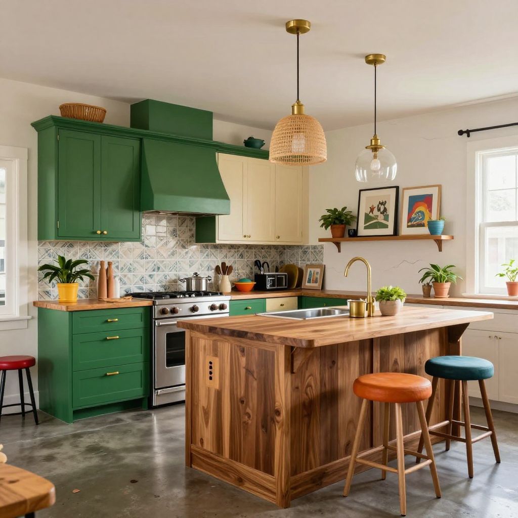 Mixed shade pendants for an eclectic kitchen