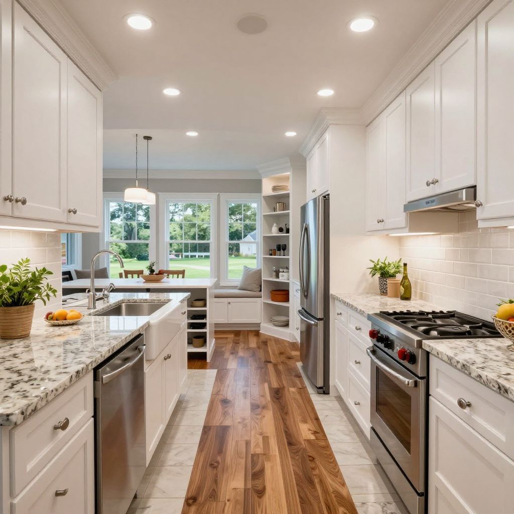 kitchen tile to wood floor transition ideas - tile border with wood center walkway