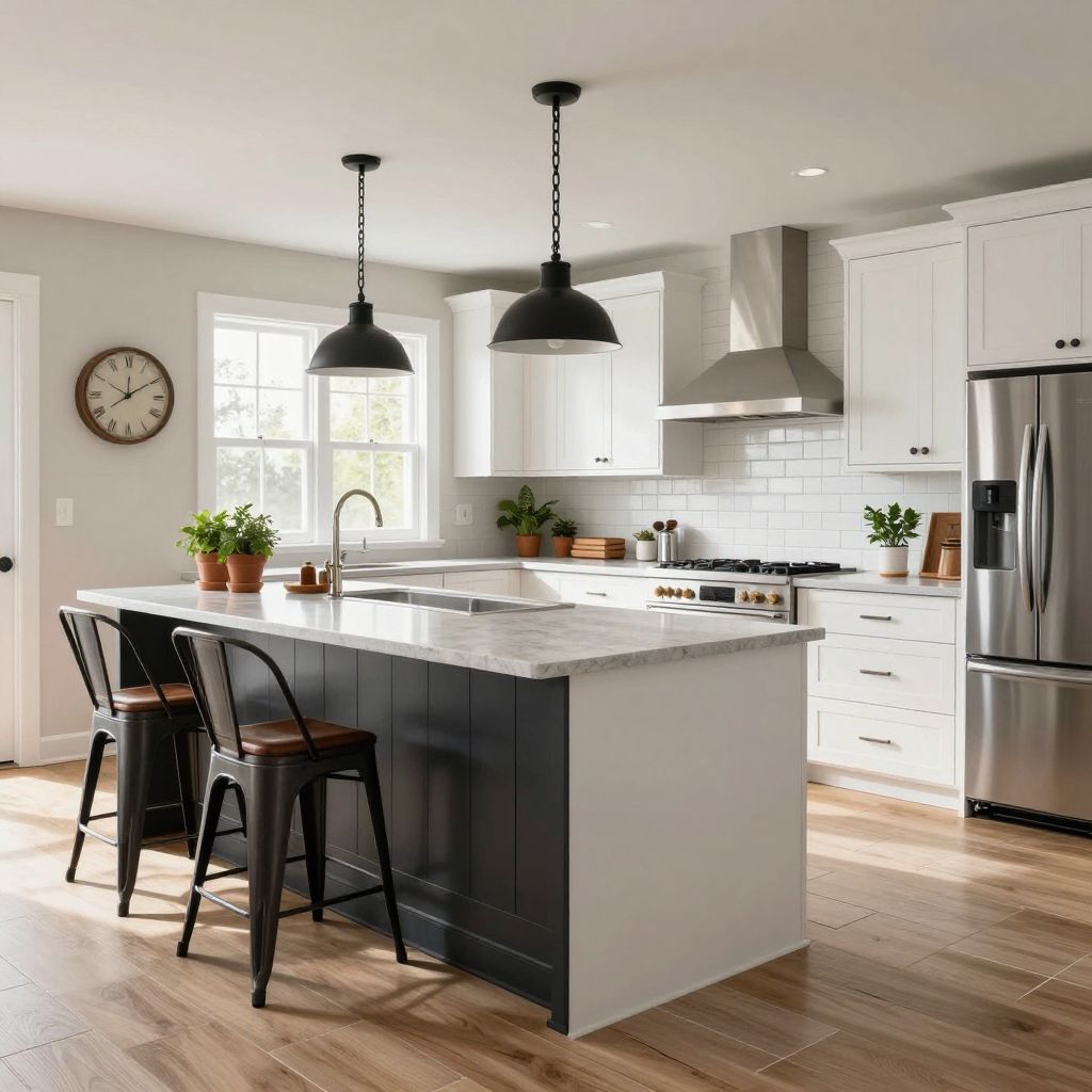 kitchen tile to wood floor transition ideas - dark trim for a bold line