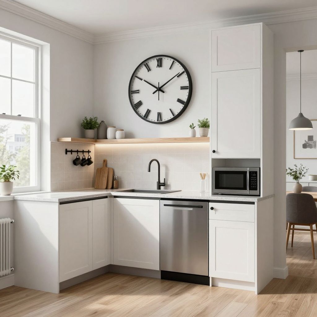 Oversized clock with minimal shelving