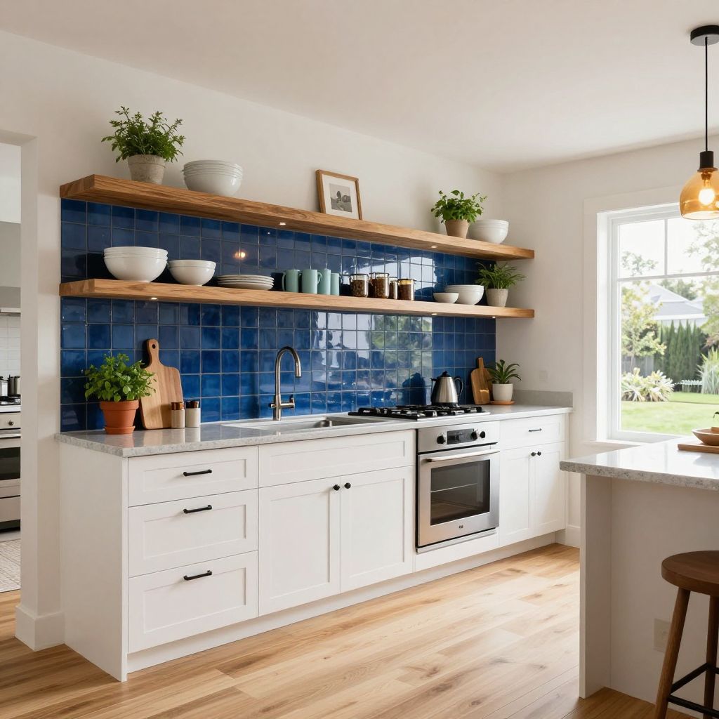 Floating shelves with styled everyday objects