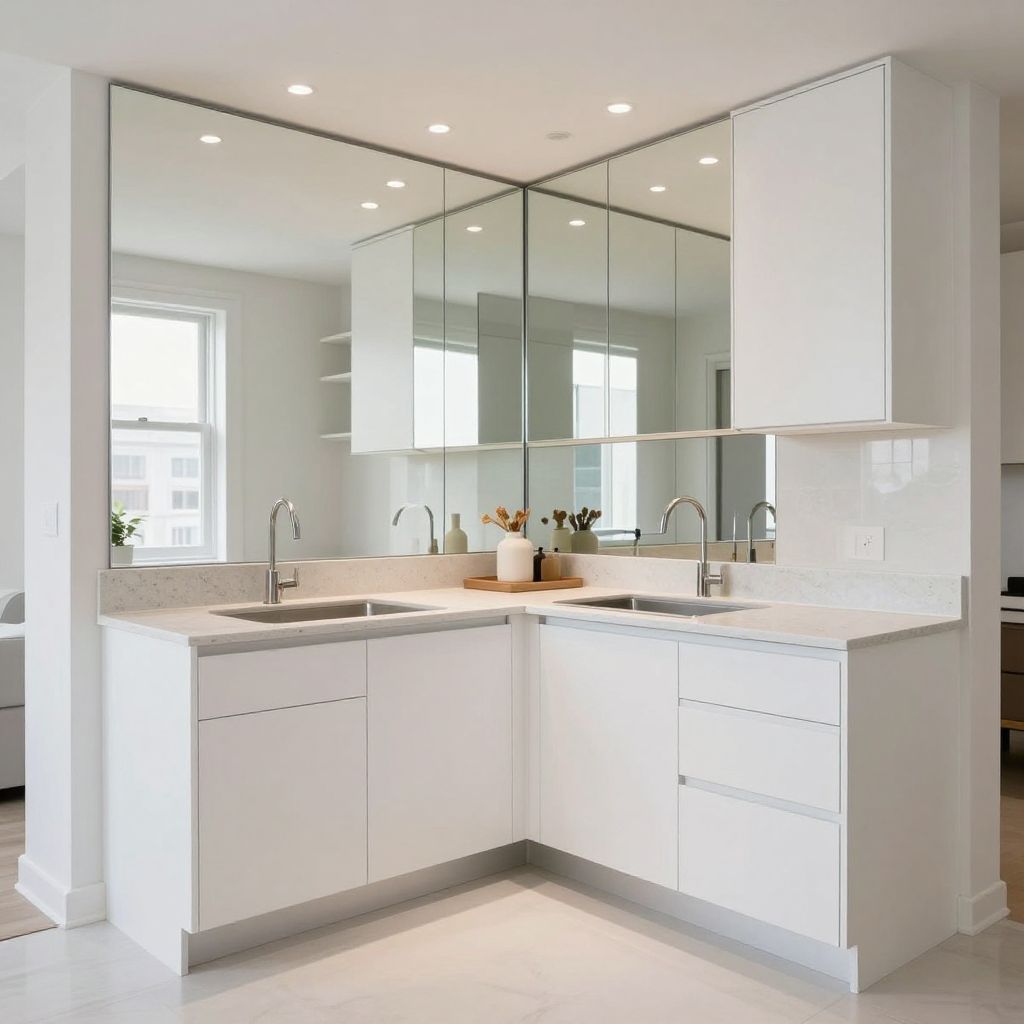 Mirror panels bright small kitchen wall idea