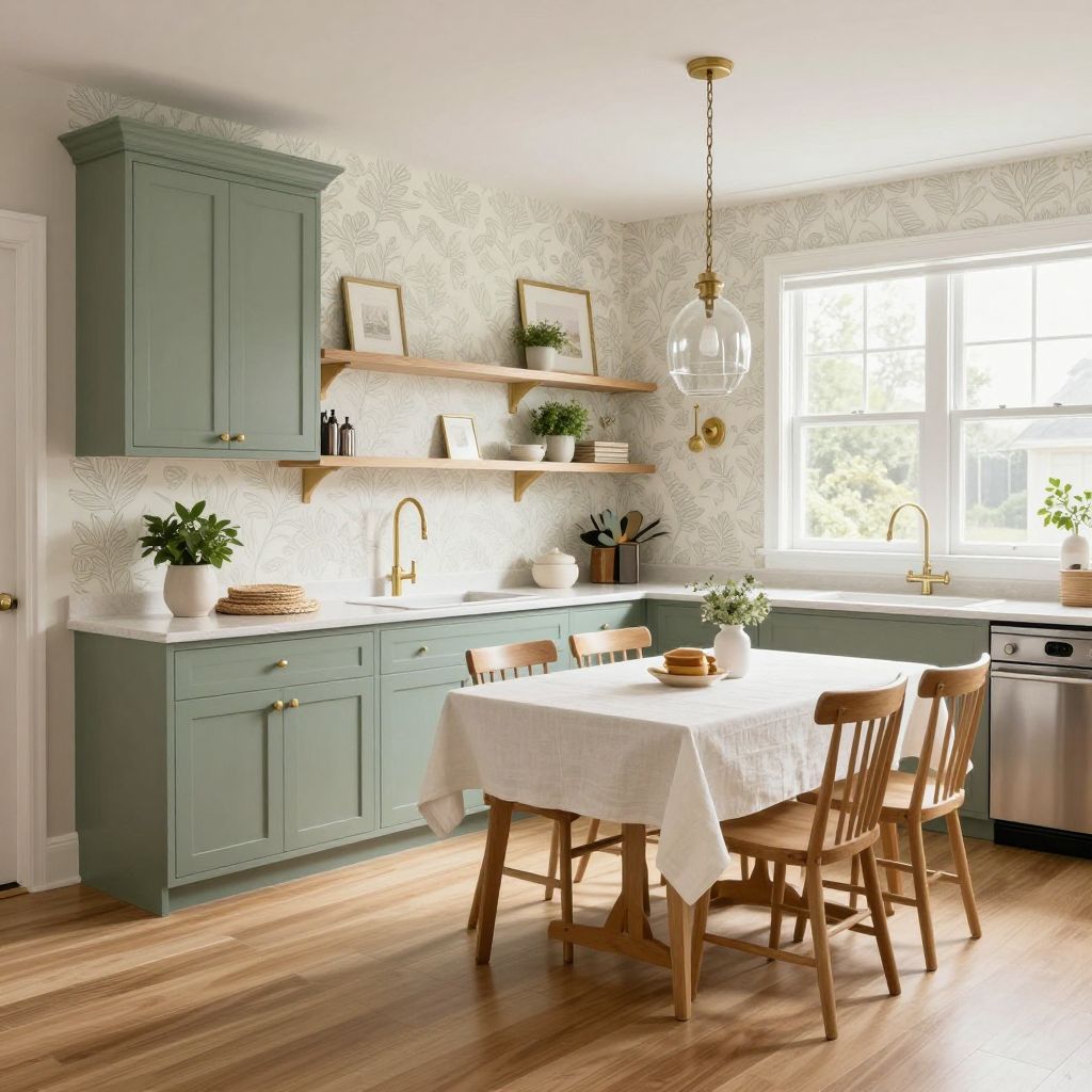 Wallpaper with soft pattern kitchen wall idea