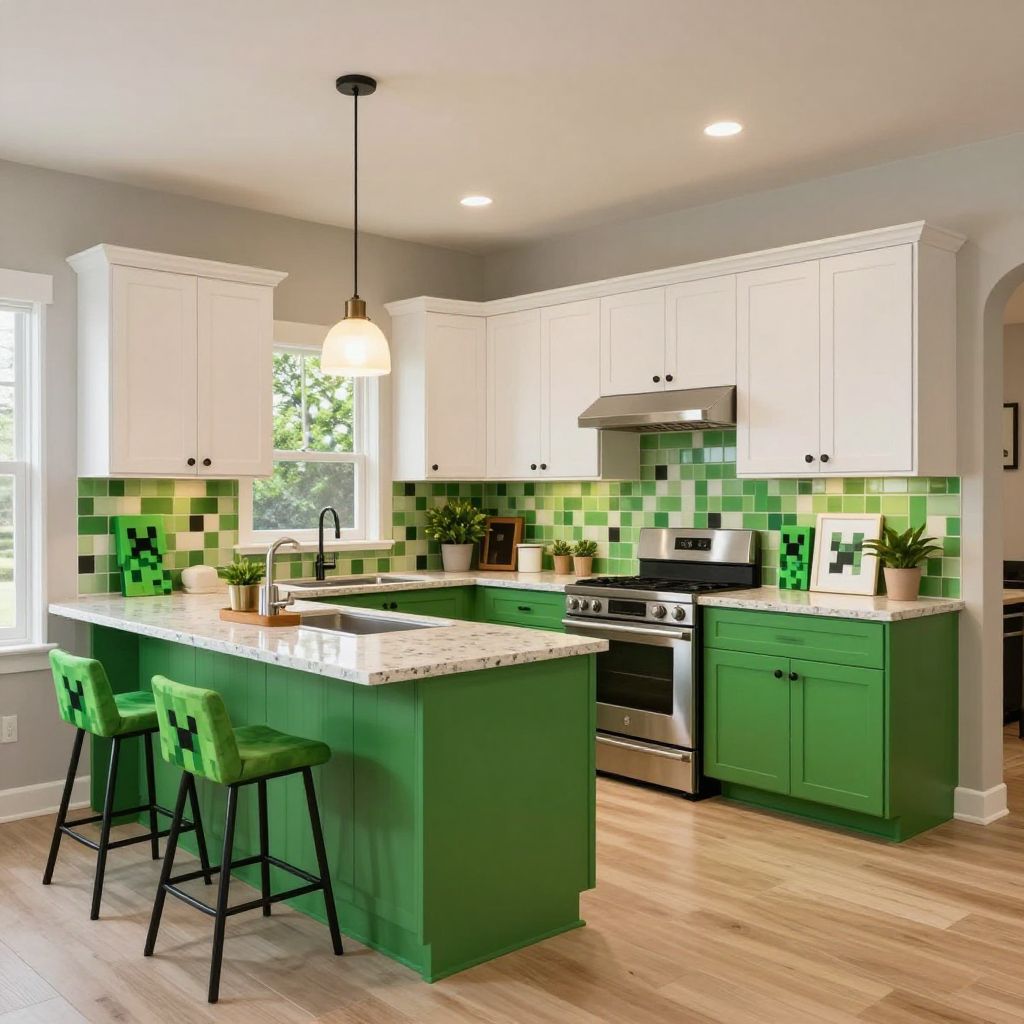 minecraft kitchen ideas green creeper inspired kitchen